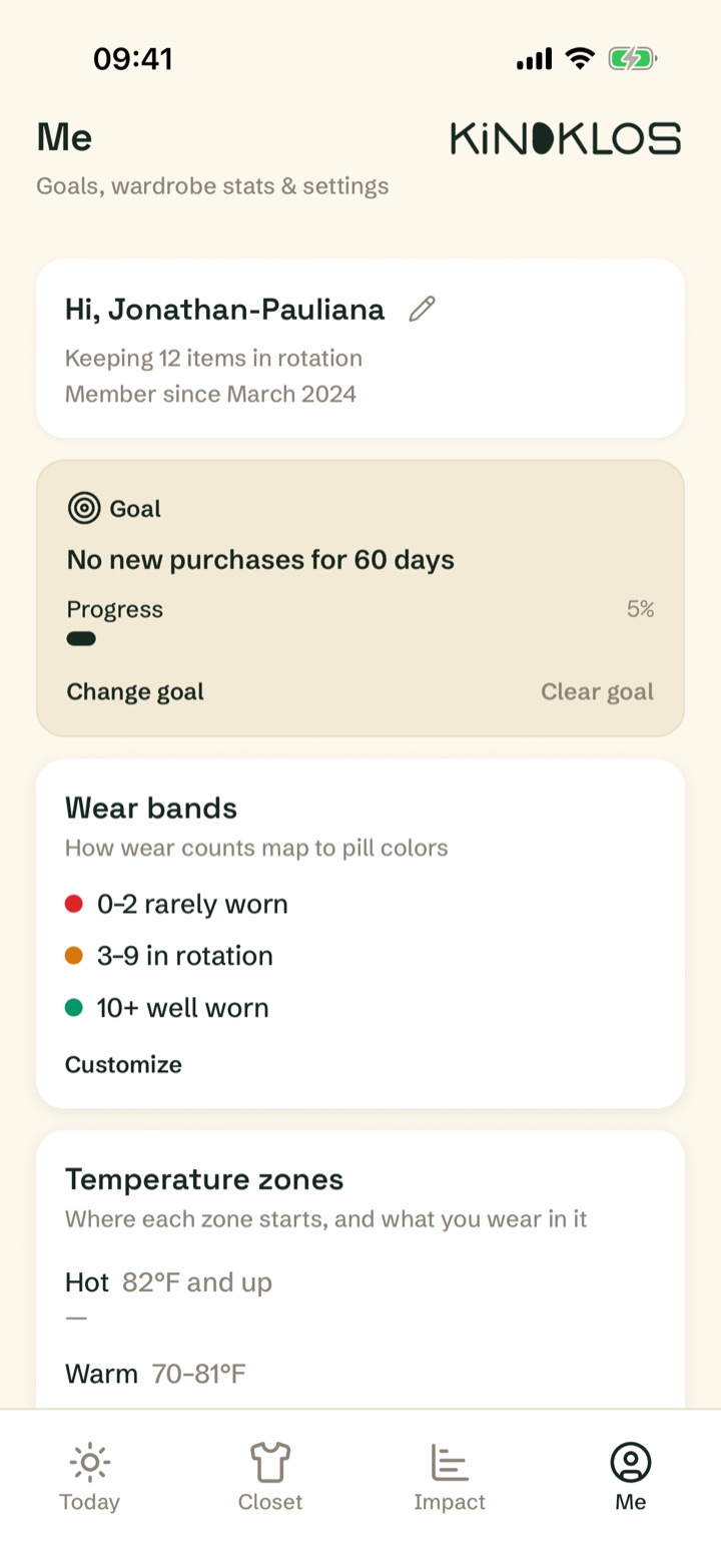 Me screen with goals, wear bands and data management